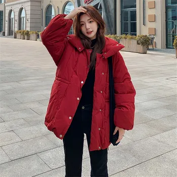 Jachete De Iarnă Pentru Femei Solide Doamnelor Îmbrăcăminte Îngroșa Feminin Parka Jos Bumbac Căptușit Plus Dimensiune Haine Coreeană Stand Guler Supradimensionat