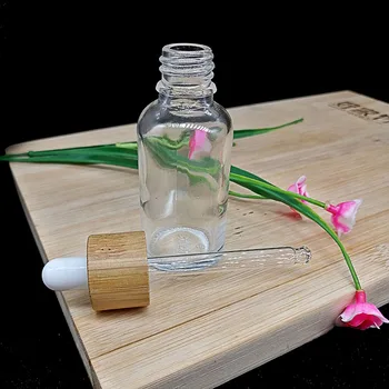 30ml flacon picurător din sticlă clară cosmetice de îngrijire a pielii produse de bambus capac din lemn de cereale acoperi ulei esențial esenta de ambalare container