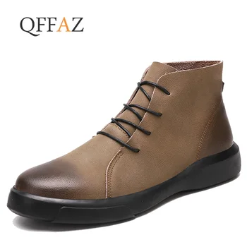 QFFAZ Nouă Bărbați Ghete Chelsea din Piele Barbati cizme Toamna iarna Slip-on om glezna cizme de sex masculin pantofi Casual