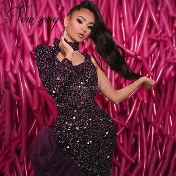 Paiete Arabă Violet Rochie De Seara Un Umăr Bal Celebritate Rochii Plus Dimensiune 2020 Robe Dubai Formale De Petrecere, Rochii De Sirena