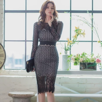 HAYBLST Brand Femeie Rochie 2020 Rochii Pentru Femei Haine de Toamna cu Maneci Lungi Stil coreean Plus Dimensiune Elegant Mozaic Dantela Haine