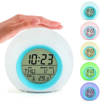 7 Culori LED Electronic Digital Ceas cu Alarma Termometru Lumina de Noapte Stralucitoare Cub LCD Ceas Decor Acasă Pentru Copii Masa Desktop