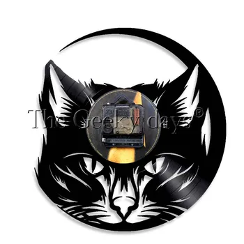 Pisoi Pisica Cap Ceas de Perete Pisica Neagra disc de Vinil LP Iubitor de Pisici Acasă de Iluminat Decorative Stralucitoare Lampă cu Led-uri