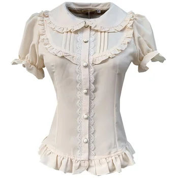 Vara Sifon Alb Volane Peter Pan Guler Maneci Scurte Vintage Victorian Bluza Femei Steampunk Haine Gothic Lolita Sus