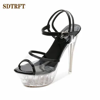 SDTFET pantofi pentru femeie Sandale Transparente din PVC zapatos mujer de cristal 14cm Platforma Tocuri Subtiri Dans Pol Pompe sandalias mujer