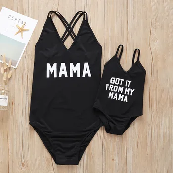 Mama Mama Copilului Costum de baie pentru Vara 2020 Negru Ca Mama Scrisoare de Imprimare Mama și Fiica Costume de baie Familie bikini seturi