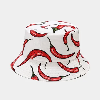 2021 Creative Tipărite de Legume Găleată Pălărie Două Laterale Reversibale Vinete Ardei Porumb Design pentru Femei, Liber de Vară Pălărie Panama