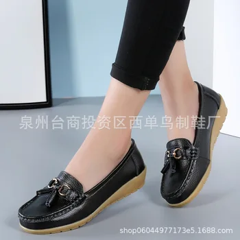2020 Primavara Toamna Femei din Piele Mama Pantofi Femei Bean Pantof Moale cu talpi Panta Asistenta de Cauzalitate Toc mic Singur Pantofii Ciucure