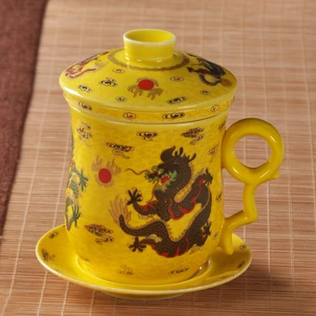 Seturi de cesti filtru ceramic de la capacul curelei de ședință de birou personal de ceai din porțelan elegant ceașcă de ceai Jingdezhen dragon cupa