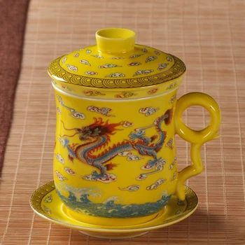 Seturi de cesti filtru ceramic de la capacul curelei de ședință de birou personal de ceai din porțelan elegant ceașcă de ceai Jingdezhen dragon cupa