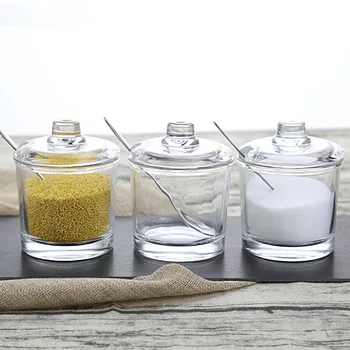 1BUC sticlă transparentă condimente poate cu lingura condiment borcan de zahăr sare piper praf de condiment recipient instrumente de bucatarie WJ1155