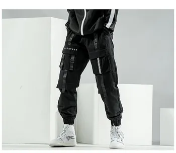 Techwear Pantaloni Barbati Negru Harem Salopete Panglică Bărbați, Pantaloni de Sport Streetwear Multi-buzunar de Pantaloni pentru Bărbați, Casual Hip-hop Jogger