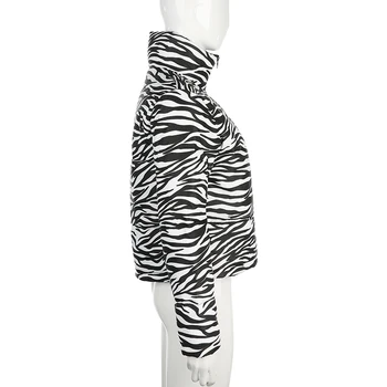 Zebra Animal Print Hanorac De Iarna Jachete Femei Guler Maneca Lunga Trunchiate Jachete De Moda Cald Fermoar Outwears Cuteandpsycho
