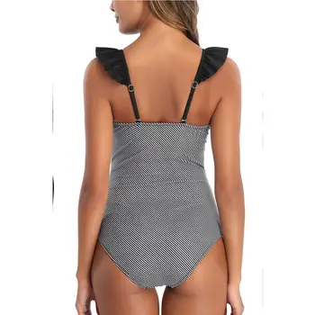 Nou tipărite de costume de baie bikini sexy V-neck, mare costume de baie femei-o bucată de costume de baie cu Volan
