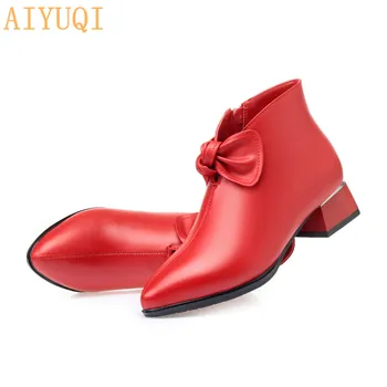 Lady pantofi fashion din piele femei cizme glezna mare dimensiune 41 42 43 Europene și Americane a subliniat roșu Nunta pantofi cizme