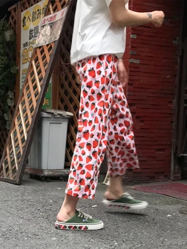 Pantaloni Femei cele mai Recente de Capsuni imprimate Streetwear Harajuku Dulce de sex Feminin Pierde Iubitul Chic Glezna-lungime Pantaloni la Modă