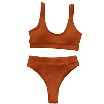 Bikini Solidă Push-Up Bikini 2020 Vânzare Fierbinte Sutien Bretele Talie Mare de costume de Baie Bandaj Femei Costume de baie Femei Biquini 20Feb18