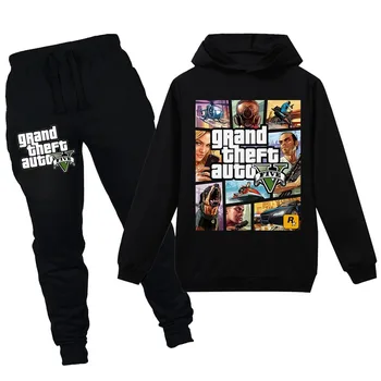 Noul Grand Theft Auto V Gta 5 Desene animate Model Baby Girl Boys Haine Copii Tricou Hanorace Pantaloni 2 buc Seturi Costum Fille