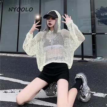 NYOOLO Noutate stil reflexiv gol afară pulovere femei topuri Harajuku streetwear vrac hip hop pulovere pulover cu gluga de sex feminin