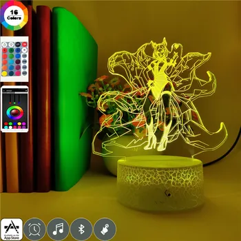 Joc Lol Vulpea Cu Nouă Cozi Ahri Condus de Trei-dimensional 7 Culori Lumina de Noapte Petrecere Acasă Decorare Lampa de Control App