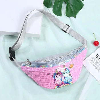 Femei din piele sac de talie desene animate cu paiete, borseta pentru copil fată drăguță telefon piept geanta centura de sex feminin sac de pachete fanny