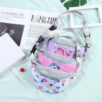 Femei din piele sac de talie desene animate cu paiete, borseta pentru copil fată drăguță telefon piept geanta centura de sex feminin sac de pachete fanny