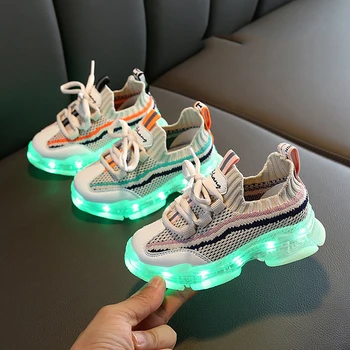 2020 Nou Stralucitoare Copii Pantofi Respirabil Băieți Fete Pantofi Sport Copii Adidasi Casual Copil Luminos Plasă Pantofi De Panza D03201