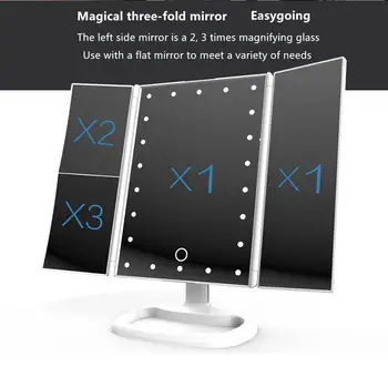 Led Oglindă Oglindă de Machiaj Profesional Poate Fi Ajustat 22/8 LED Lumina Senzor Oglinda 2X3X Zoom Portabil cu Trei fețe Pliere