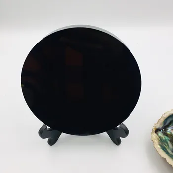Mare 20cm naturale obsidian negru placa de fengshui gros oglindă cerc disc reiki de vindecare piatra de cristal cu acces liber la raft