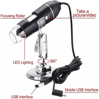 Reglabil 500X/1000X1600X USB/Wifi Microscop Digital Microscop Electronic Camera Endoscop cu Stand 8 Led-uri Lupa