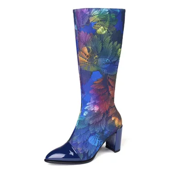 ANNYMOLI de Iarnă Cizme pentru Femei din Piele Zip de Bloc cu Toc Înalt Cizme de Mătase de Culori Amestecate Subliniat Toe Pantofi Doamnelor