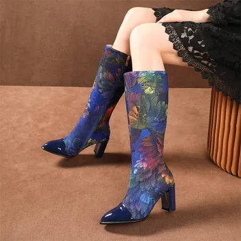 ANNYMOLI de Iarnă Cizme pentru Femei din Piele Zip de Bloc cu Toc Înalt Cizme de Mătase de Culori Amestecate Subliniat Toe Pantofi Doamnelor