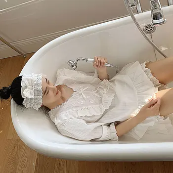 Femei Alb Seturi de Pijamale Pentru Vara Printesa Dulce Bumbac Acasă Costum de Dormit de sex Feminin coreeană Drăguț Palatul Dantela Pierde-fit Pijama