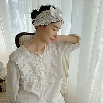 Femei Alb Seturi de Pijamale Pentru Vara Printesa Dulce Bumbac Acasă Costum de Dormit de sex Feminin coreeană Drăguț Palatul Dantela Pierde-fit Pijama