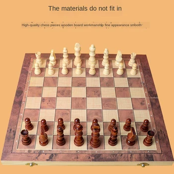 Internațional de Șah 3-în-1 Set de Sah din Lemn Jucărie de Învățământ de Formare Creier Pliere Tabla de Joc pentru Copii High-end Cadou &T8
