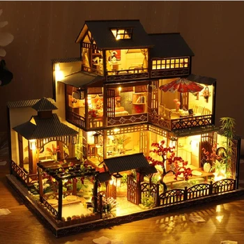 DIY din Lemn in Miniatura Casa Papusa Kit de Lux Japonez Curte Clădirea de Asamblare Model de Kit de Decor Acasă de Crăciun Cadouri