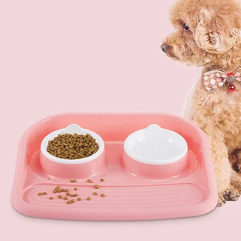 Câinele Alimentator vase de Băut pentru Caini Pisici animale de Companie Alimente Castron de Plastic Dual Port Alimentator de Apă Potabilă Alimentarea Bazinului Boluri Voerbak Hond