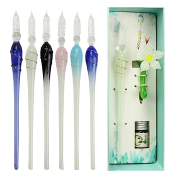 Creative Sticla Cristal Dip Pen Sticla Lucrate Manual Multifuncțional Pen Sirenă/Serie De Flori Dip Semnătura Stilou Colectie De Papetărie