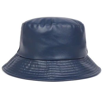 Noua moda pălărie găleată faux din piele găleată pălării PU bumbac solid top bărbați și femei de moda găleată cu capac Panama pescar capace