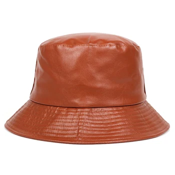 Noua moda pălărie găleată faux din piele găleată pălării PU bumbac solid top bărbați și femei de moda găleată cu capac Panama pescar capace