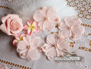 10pieces/lot alb, roz, aqua margele flori de organza patch rochie de mireasa aplicatiile