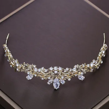 Aur Mireasa Nunta Coroana de cristal Încrustat cu Piatra Zirconiu Coroana Emblema