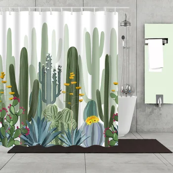 Plantele Verzi frunze de Cactus Perdea de Duș de spălare Baie de duș Impermeabil Mildewproof Decor cu12 cârlige 180x200 cm mare