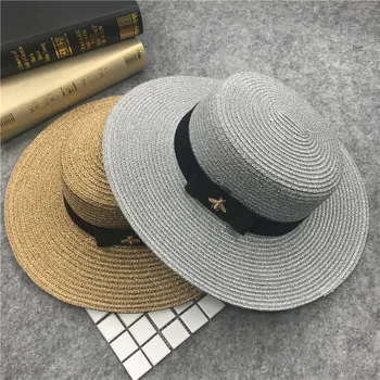 Vara Femeile Luntraș Plaja Pălărie De Sex Feminin Casual Pălărie Panama Lady Brand Clasic De Albine Paie Plat Palarie De Soare Femei Fedora