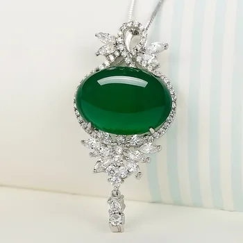 Natural Verde Jad Pandantiv Colier din Argint 925 Jadeit Calcedonie Amuleta Farmec de Modă de Bijuterii Cadouri pentru Femei
