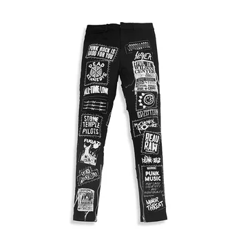 Bărbați Găuri Blugi Skinny Pantaloni Streetwear Scrisoare 2019 Rupt Biker Slim fit Jeans Denim Pantaloni Hip Hop Bărbați Distruge Gâfâi MG270