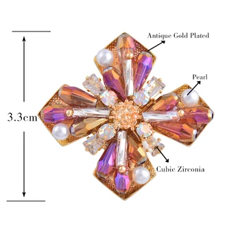 SINLEERY Epocă Patru Petale de Flori Violet, Perle Cubic Zirconia Email Pin de Culoare de Aur Brosa Pentru Femei 2021 New Sosire XZ170 SSK