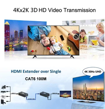 4K 100M Cablu HD Extender Ethernet RJ45 Pentru Dispozitiv compatibil HDMI Extensie Prin CAT 5e 6 Cat6 Cablu, DVD, PC La TV Video Converter