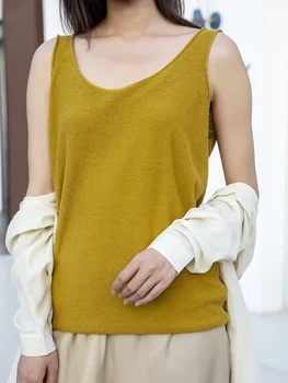 Lână Pură Solid de Culoare Galben Gratuit Dimensiune Design Supradimensionat Femeie Pulover Top Vesta Femei Îmbrăcăminte 2021 chaleco punto mujer