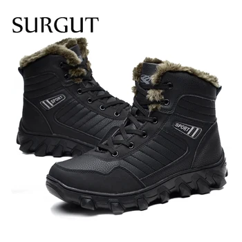 SURGUT Brand Toamna Iarna Cald Blana Barbati de Lucru Confortabil Pantofi de Înaltă Top Zăpadă Cizme din Piele Adidasi Mare Dimensiune 39~48